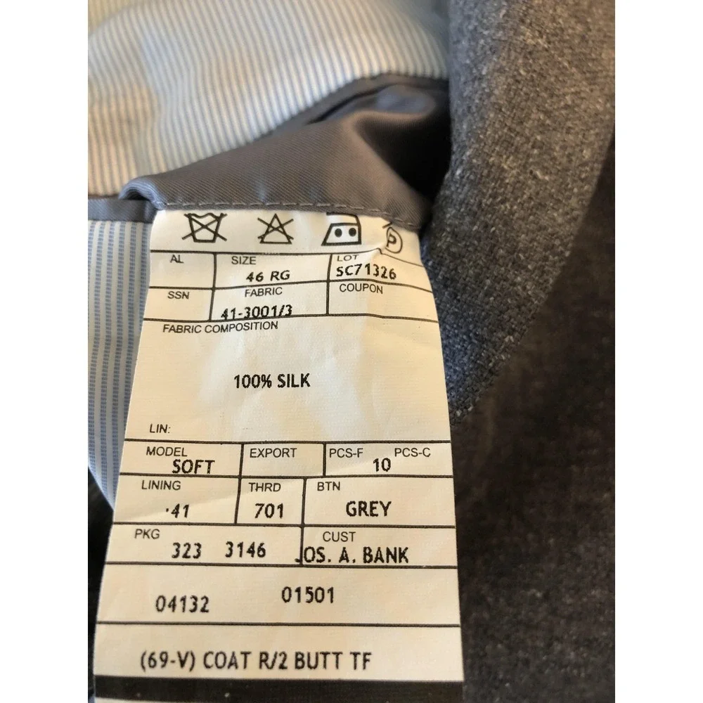 Jos. A. Bank Blazer Mens 46 Regular Gray Signature Collection Tailored Fit Silk